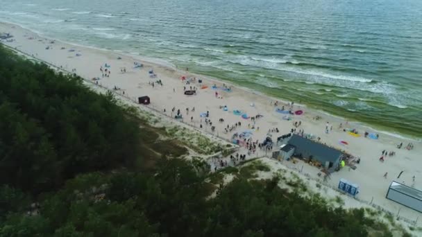Rain Beach Baltic Sea Karwia Plaza Morze Baltyckie Aerial View — Stock video