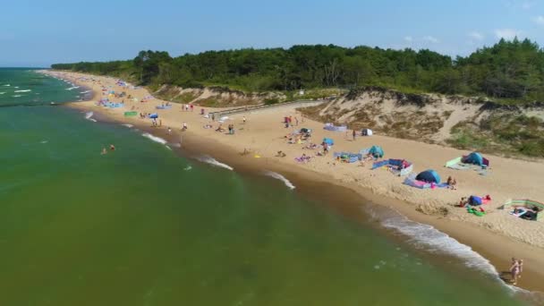 Strand Baltische Zee Wicie Plaza Morze Baltyckie Luchtfoto View Polen — Stockvideo