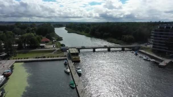 Bridge River Rega Mrzezyno Meest Luchtfoto Polen Hoge Kwaliteit Beeldmateriaal — Stockvideo