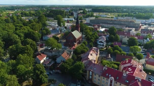 Ustka Kirche Kosciol Najswietszego Zbawiciela Luftaufnahme Polen Hochwertiges Filmmaterial — Stockvideo