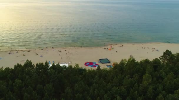 Prachtig Strand Sunset Katy Rybackie Plaza Aerial View Polen Hoge — Stockvideo