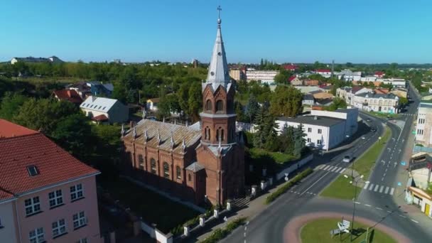 Церква Конін Парафія Ewangelicka Aerial View Poland Кадри Високої Якості — стокове відео