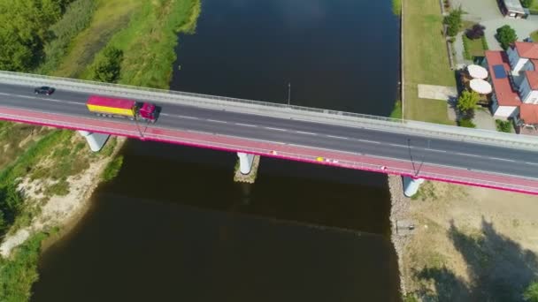 Narew Nehri Köprüsü Ostroleka Rzeka Hava Görüntüsü Polonya Yüksek Kalite — Stok video