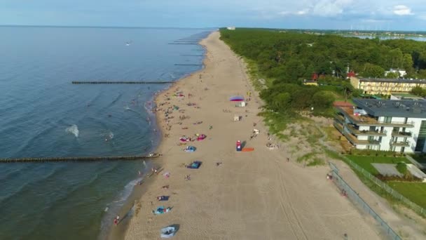 Strand Oostzee Dziwnow Plaza Morze Baltyckie Aerial View Polen Hoge — Stockvideo
