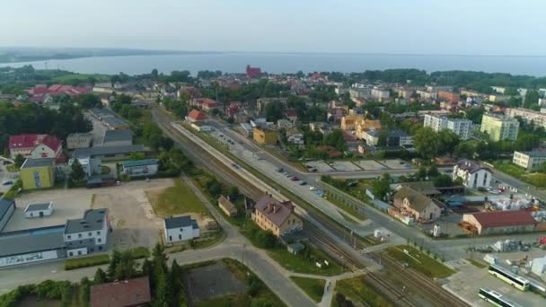 Beautiful Landscape Railway Station Puck Stacja Kolejowa Aerial View Poland — стокове відео