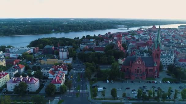Kilise Plağı Swietej Katarzyny Panorama Torun Kosciol Hava Görünümü Polonya — Stok video