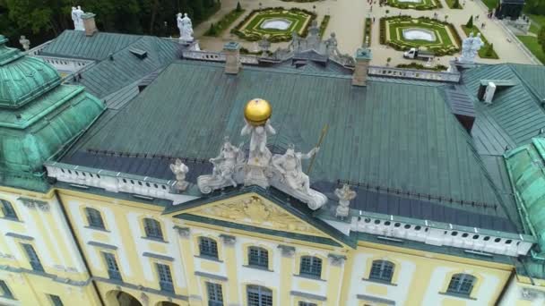 Socha Palác Branickich Bialystok Rzezba Barokní Palác Letecký Pohled Polsko — Stock video