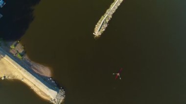 Kayak Marina Torun Przystan Nehri Vistula Wisla Hava Görüntüsü Polonya. Yüksek kalite 4k görüntü