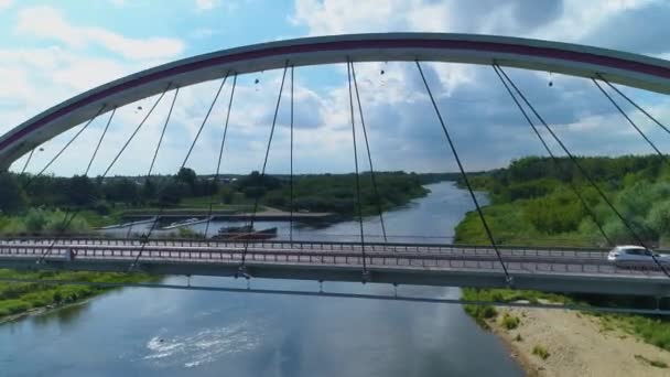 Bridge Madalinskiego Narew River Ostroleka Meest Rzeka Luchtfoto Polen Hoge — Stockvideo