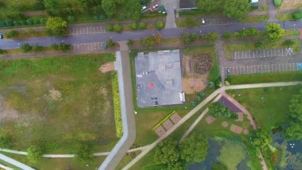 Playground Fog Park Ponds Elk Plac Zabaw Mgla Aerial View — стокове відео