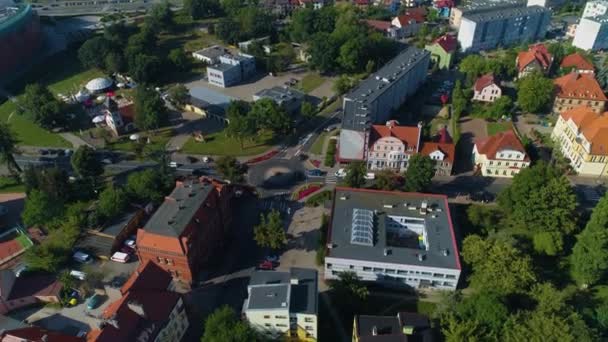 Roundabout Kopernika Street Lubin Rondo Aerial View Poland High Quality — Stock Video