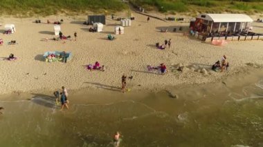 Plaj Baltık Denizi Miedzyzdroje Plaza Morze Baltyckie Hava Manzaralı Polonya. Yüksek kalite 4k görüntü