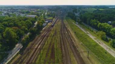 Tren İstasyonu Torun Parlak Dworzec Kolejowy Hava Görüntülü Polonya. Yüksek kalite 4k görüntü