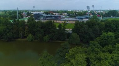 Znicz Pruszkow Stadyumu hava manzaralı Polonya. Yüksek kalite 4k görüntü