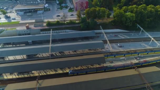 Järnvägsstationen Main Gdansk Dworzec Kolejowy Flygfoto Polen Högkvalitativ Film — Stockvideo