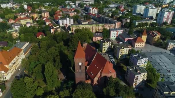 Kerkcentrum Lubin Kosciol Luchtfoto Polen Hoge Kwaliteit Beeldmateriaal — Stockvideo