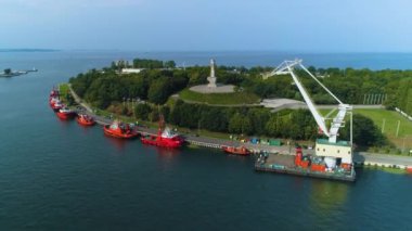 Panorama Anıtı Westerplatte Gdansk Pomnik Hava Görüntüsü Polonya. Yüksek kalite 4k görüntü
