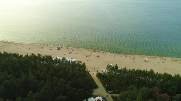 Prachtig Strand Stegna Plaza Aerial View Polen Hoge Kwaliteit Beeldmateriaal — Stockvideo
