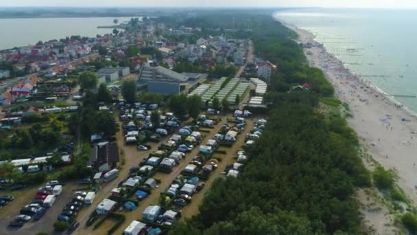 Kemping Uniescie Mielno Pole Namiotowe Aerial View Lengyelország Kiváló Minőségű — Stock videók
