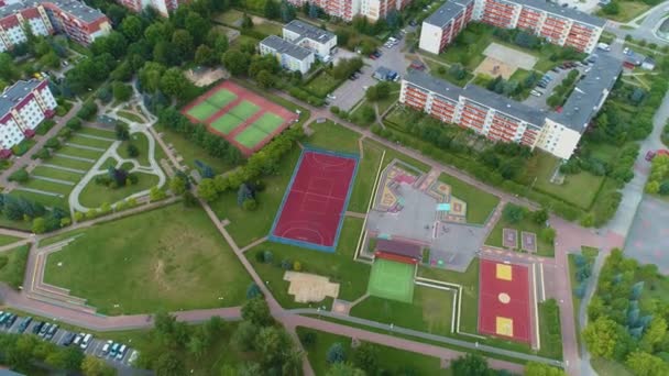 Skatepark Playground Lomza Boiska Aerial View Polsko Vysoce Kvalitní Záběry — Stock video