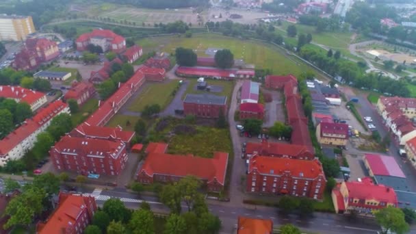 Nebel Zentrum Altstadt Elk Stare Miasto Kamienice Luftaufnahme Polen Hochwertiges — Stockvideo