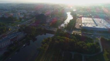Güzel Peyzaj Nehri Brda Bydgoszcz En Pomorski Hava Manzarası Polonya. Yüksek kalite 4k görüntü
