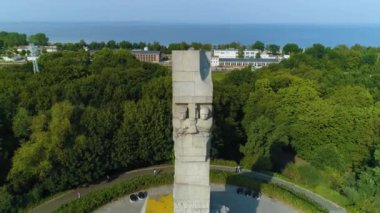 Westerplatte Anıtı Gdansk Pomnik Hava Görüntüsü Polonya. Yüksek kalite 4k görüntü