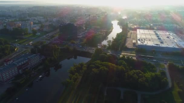 美丽的风景河Brda Bydgoszcz Most Pomorski Aerial View Poland 高质量的4K镜头 — 图库视频影像