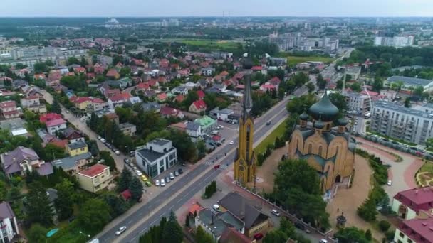 Iglesia Ortodoxa Bialystok Cerkiew Swietego Ducha Vista Aérea Polonia Imágenes — Vídeos de Stock