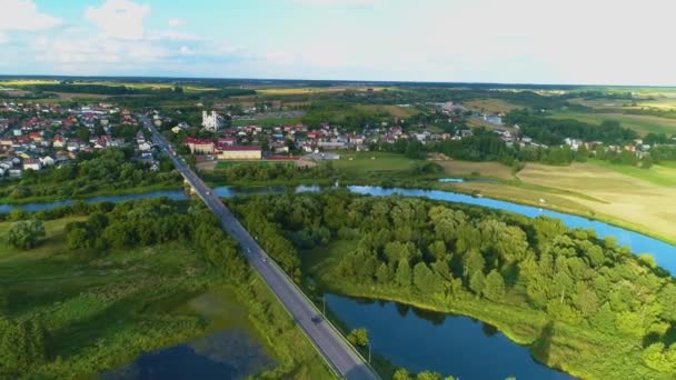 Όμορφο Τοπίο Ποταμού Narew Lomza Krajobraz Aerial View Πολωνία Υψηλής — Αρχείο Βίντεο