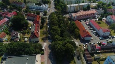 Plac Dabrowskiego Meydanı Ustka Şehir Merkezi Hava Görüntüsü Polonya. Yüksek kalite 4k görüntü