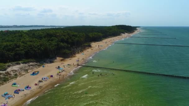 Strand Baltische Zee Wicie Plaza Morze Baltyckie Luchtfoto View Polen — Stockvideo