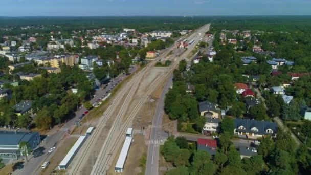 Järnvägsspår Otwock Tory Kolejowe Flygfoto Polen Högkvalitativ Film — Stockvideo