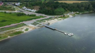 Pier Beach Baltık Denizi Oslonino Molo Plaza Morze Baltyckie Hava Manzaralı Polonya. Yüksek kalite 4k görüntü