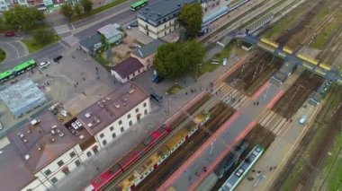 Tren İstasyonu Bialystok Dworzec Kolejowy Hava Görüntüsü Polonya. Yüksek kalite 4k görüntü