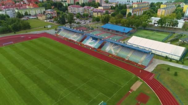 Marcinkiewicz Stadyumu Elk Stadyumu Hava Görüntüsü Polonya Yüksek Kalite Görüntü — Stok video