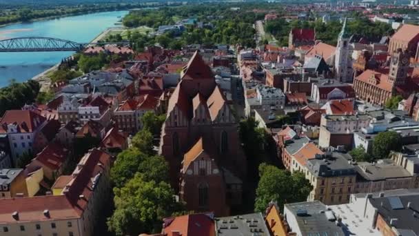 Gamla Stans Katedral Torun Stare Miasto Katedra Flygfoto Polen Högkvalitativ — Stockvideo