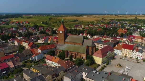 Church Market Darlowo Kosciol Rynek Centrum Aerial View Lengyelország Kiváló — Stock videók