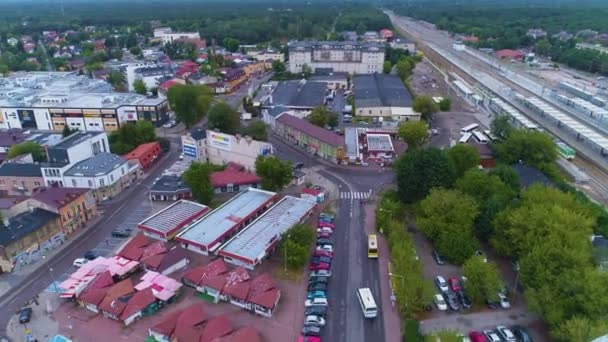 Panorama Obchody Downtown Otwock Sklepiki Aerial View Polsko Vysoce Kvalitní — Stock video