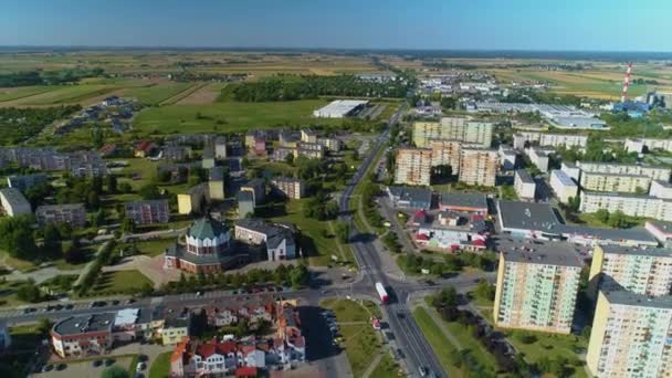 Panorama Housing Estate Gniezno Osiedle Jagiellonskie Aerial View Polen Hoge — Stockvideo