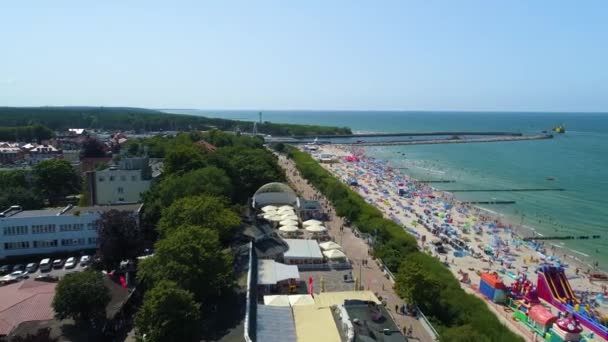 Пляж Балтійського Моря Променада Ustka Plaza Morze Baltyckie Aerial View — стокове відео