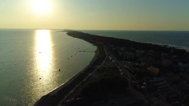 Gyönyörű Táj Sunset Tengeri Kikötő Kuznica Piekny Krajobraz Légi Kilátás — Stock videók