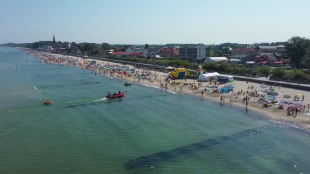 Strand Baltic Sea Sarbinowo Plaza Morze Baltyckie Luftaufnahme Polen Hochwertiges — Stockvideo