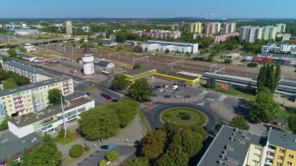 Panorama Stazione Ferroviaria Konin Dworzec Kolejowy Vista Aerea Polonia Filmati — Video Stock
