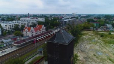 Pruszkow Tren İstasyonu Dworzec Kolejowy Hava Görüntülü Polonya. Yüksek kalite 4k görüntü