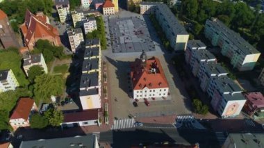 Pazar Merkezi Tarih Müzesi Lubin Ratusz Hava Görüntüsü Polonya. Yüksek kalite 4k görüntü