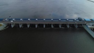 Dam Nehri Vistula Wloclawek Zapora Wisla Krajobraz Hava Görüntüsü Polonya. Yüksek kalite 4k görüntü