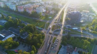 Rondo Fordonskie Kavşağı Bydgoszcz Hava Görüntülü Polonya. Yüksek kalite 4k görüntü