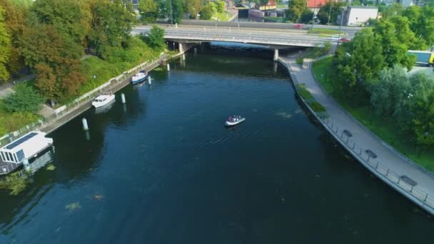 Beautiful Boat Beautiful Opera Nova River Brda Bydgoszcz Rzeka Aerial — Stock video
