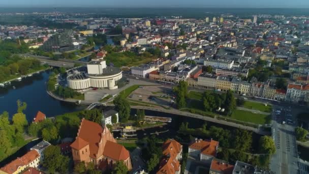 Красивый Пейзаж Bydgoszcz Plac Teatralny Krajobraz Aerial View Poland Высококачественные — стоковое видео